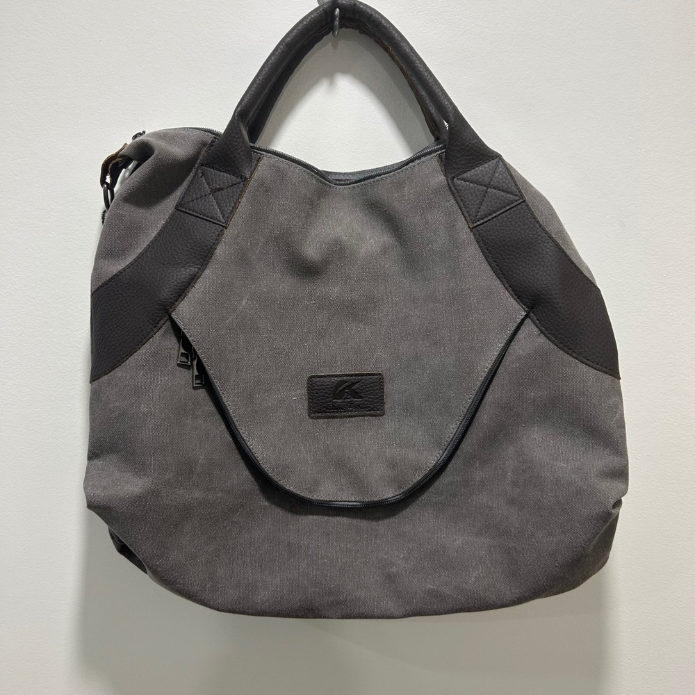 Casual Canvas Leather Trim Hobo Shoulder Bag Top Zip Crossbody‎ Messenger